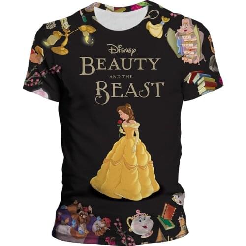 Disney Cartoon Beauty and the Beast Tshirt Tops Summer 3D Print Men Women T-shirts Harajuku Short Sleeve Boy Girl Kids Tshirt