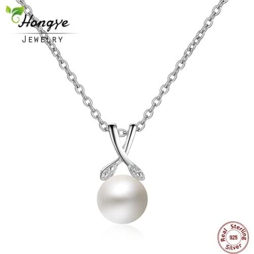 Hongye Pure Luxury Collares 925 Sterling Silver Cross Link Chain Natural Freshwater Pearl Necklaces & Pendants for Women Party