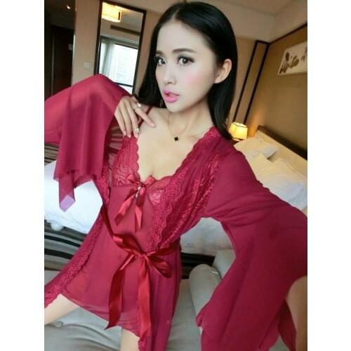 Gecelik Ensemble Robe De Nuit Peignoir Femme Bain Robes Set For Women Free Shipping 2016 New Arrival Sexy Nightwear Set Nighties