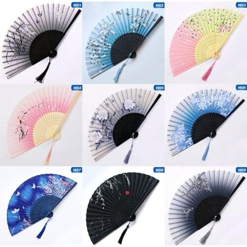 Summer Vintage Colorful Bamboo Folding Hand Held Flower Fan Chinese Dance Party Pocket Gifts Wedding Dropshipping