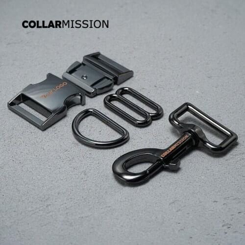 Metal buckle+adjust buckle+D ring+metal dog clasp/set) DIY dog collar engraved 30mm webbing sewing parts high quality gun black
