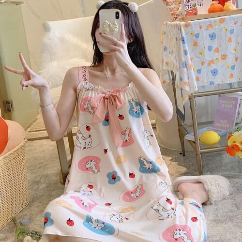 Sweet Lolita Girl Summer Japanese Preppy Style Cute Cartoon Pictures Fairy Nightdress Strapless Sexy Bowknot Bedroom Sling Dress
