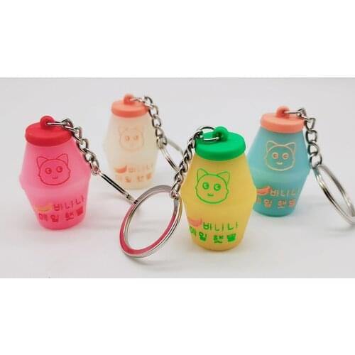 Korean Cute Banana Milk Bottle Key Chain Yogurt Drinks Keyring DIY Pendant Jewelry Ornament PVC Keychain Kids Women Trinket Gift