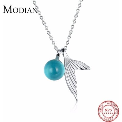 MODIAN Hot Sale 925 Sterling Silver Necklace Pendants Jewelry For Women With Chain Luxurious Mermai Crystal Stone Accessories