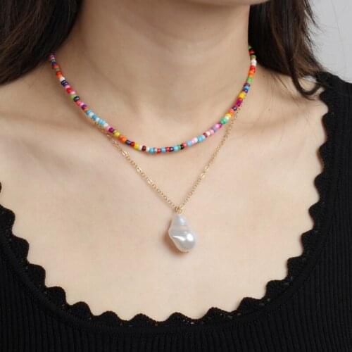 European And American Fashion Fashion Items Bohemian Style Colorful Rice Bead Necklace Personality Pearl Necklace Female