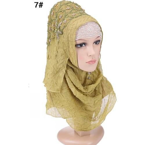 Fashion design high quality chiffon embroidery Turkish diamonds hijab istamic style headscarf muslim hijab for women 7 colors