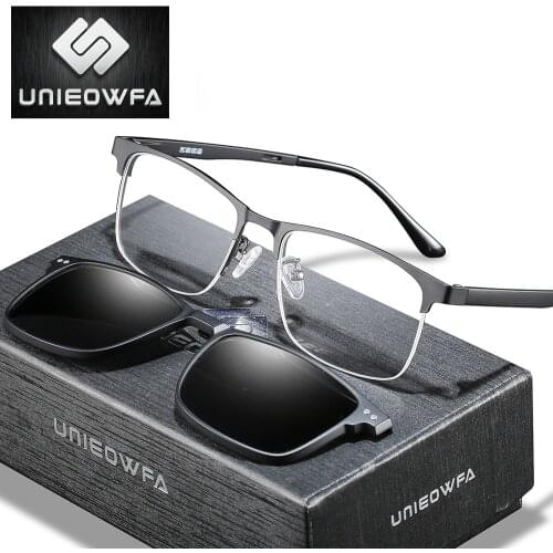 Semi Rimless Prescription Glasses Men Polarized Magnet Clip On Sunglasses Optical Myopia Progressive Eyeglasses Anti Blue Light