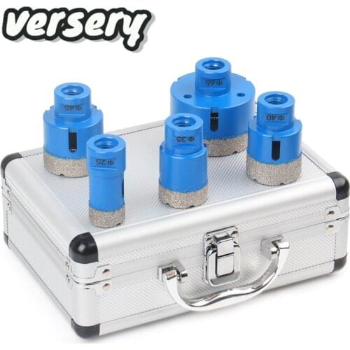 Free Shipping 5PCS/Set 25/35/40/45/65mm M14 Thread Vacuum Brazed Diamond Hole saw Kit Drill Bits For Marble Tile Granite Quartz