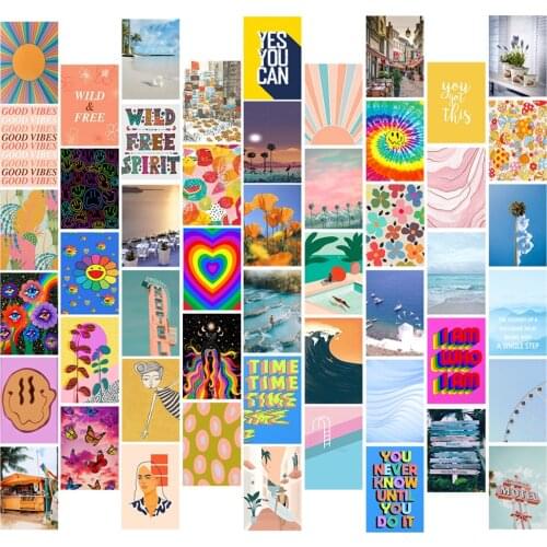 50pcs Beach Photo Wall Collage Kit Modern Simple Life Style Aesthetic Picture Office Dormitory Indoor Boys Bedroom Room Decor