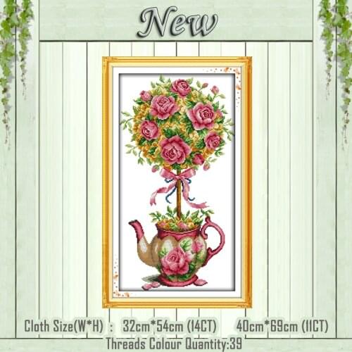 Bouquet and teapot flowers painting counted printed on the canvas DMC 11CT 14CT kits DIY Cross Stitch embroidery needlework Sets