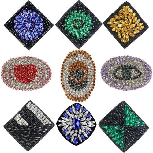 Rhinestones Bead Patches Sewing Accessories DIY Clothes Shoes Shoulder Decoration Badge Applique 2pc TH2131