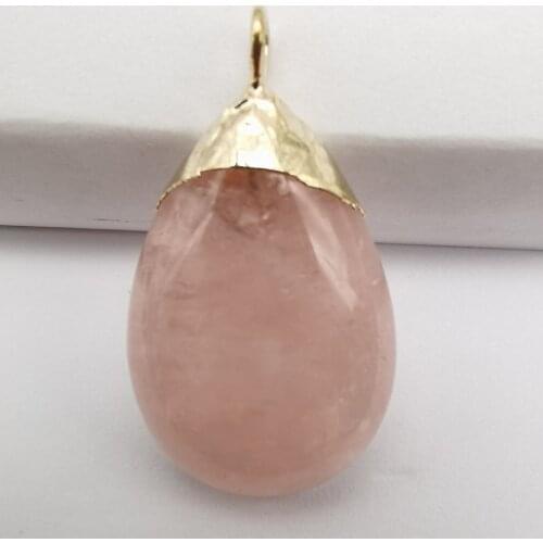 Natural Rose Crystal Stone GEM Teardrop Bead Pendant Jewelry For Gift S113