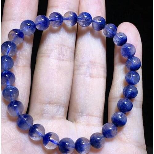 Top Natural Blue Dumortierite Quartz Rutilated Crystal Bracelet 7mm Women Men Gemstone Round Beads Rare Reiki Stone AAAAA