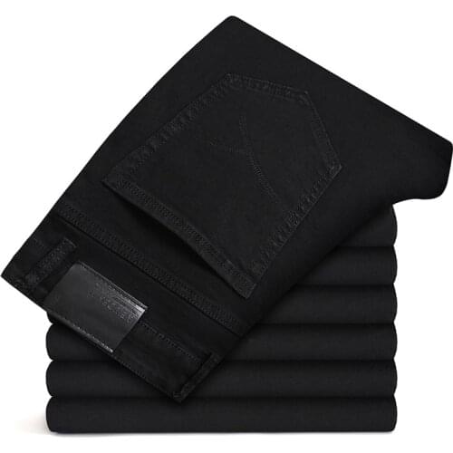 2020 New Casual Cotton Black Denim Trousers Brand Pants Male Mens Slim Stretch Jeans Fashion