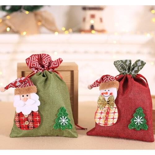 New Santa Snowman Gift Bag Candy Bag Drawstring Bag Merry Christmas Home Decoration New Year 2021 Noel Gift