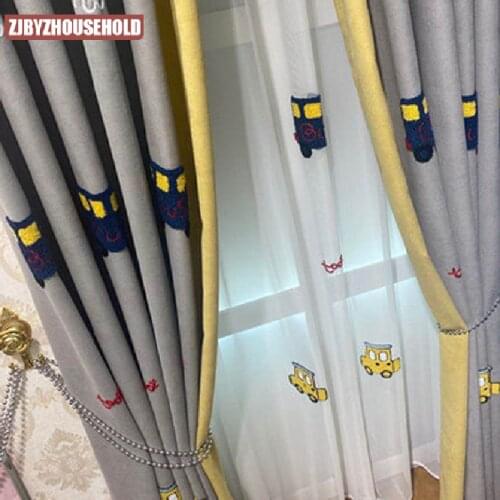 New Cartoon Car Boy Embroidered Curtains, Screens Bedroom Childrens Room Bay Window Curtain Cloth Stitching Korean