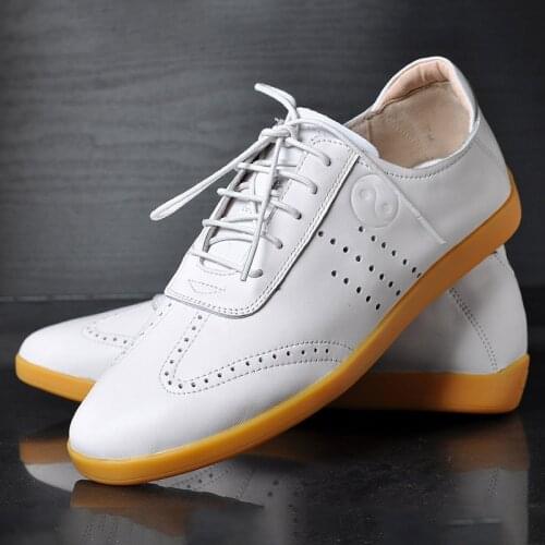 Taiji shoes summer bovine tendons breathable Taijiquan training shoes male leather hollow-out leisure leather board shoes