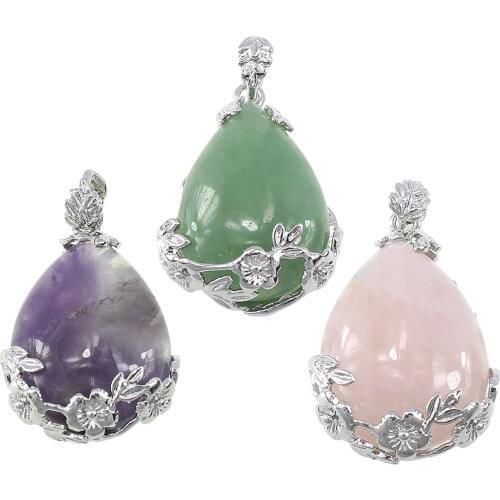 Wholesale Natural Crystal Stone Quartz Pendant Semi precious Water Drop Bead Natural Red Pendant women Necklaces Created