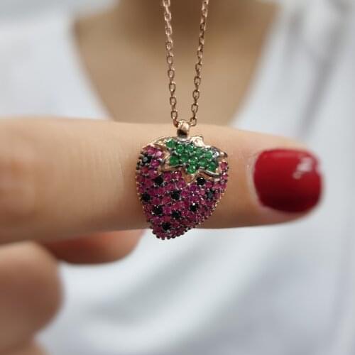 Strawberry 925 Sterling Silver, Gold, Rose Plated Necklace For Women Girls Handmade Fashion Jewelry Elegant Minimalist