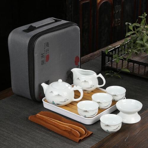 Portable travel kung fu tea set outdoor home ceramic kettle teacup