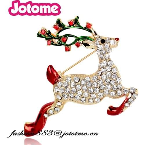 40mm Christmas jewelry Rhinestone reindeer Brooches/Retractable Badge holder,Christmas Deer Pins for gifts