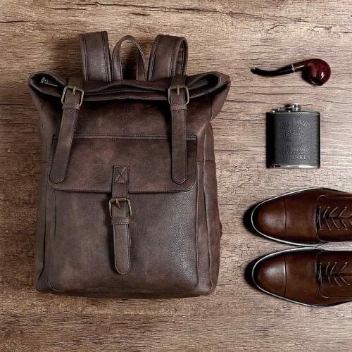 Retro Backpack PU Leather Men Women Shoulder Bag Large Capacity Multi-Pocket Laptop Bags School Bags Outbound Luggage Gift New