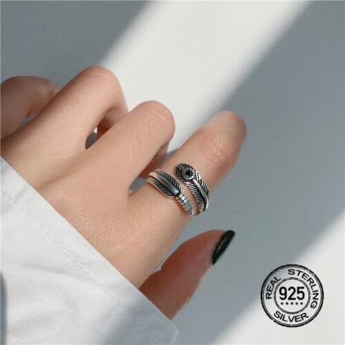 S925 Silver Rings For Women Opening Adjustable Leaf Retro Korean Creative Personality Men Lady Couple Fashion Jewelry INEFFA