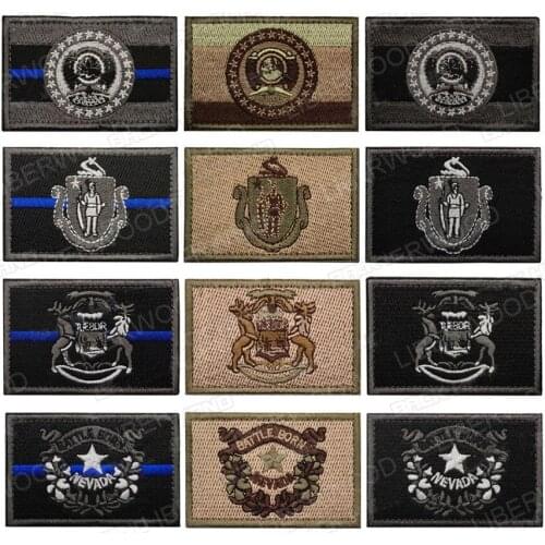 United States Michigan Missouri Massachusetts State Embroidered Tactical Patch Applique Hook Loop DIY Patches for Clothing