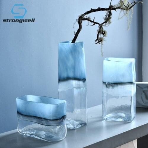 Strongwell Decoration Modern Glass Vase Flower Arrangement Translucent Splicing Art Vase Living Room TV Cabinet Decor Ornaments
