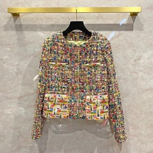 Spring Autumn 2021 New Designer Fashion Womens High quality sequins pockets plaid coat B357