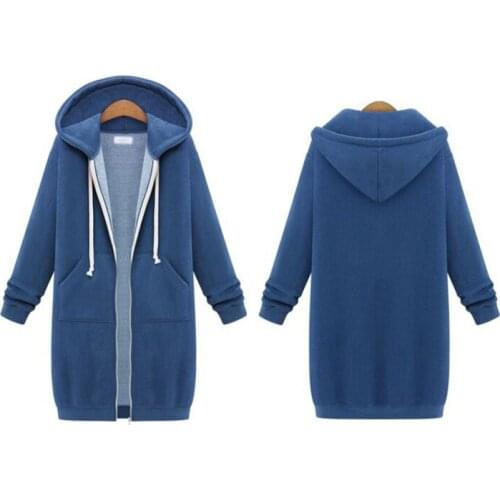 Spring autumn new large size womens hooded long-sleeved Sweatshirt fleece Medium length Thick warm Cotton zipper Outerwear coat