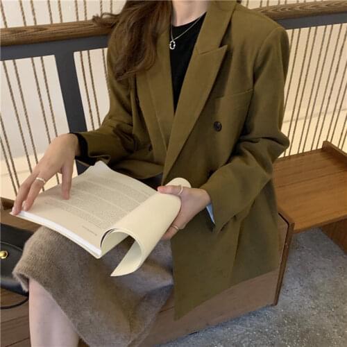 Luck A Loose Coat Office Lady Autumn Chic Vintage Double-Breasted Vintage Elegant Feminine Women High Street Blazers