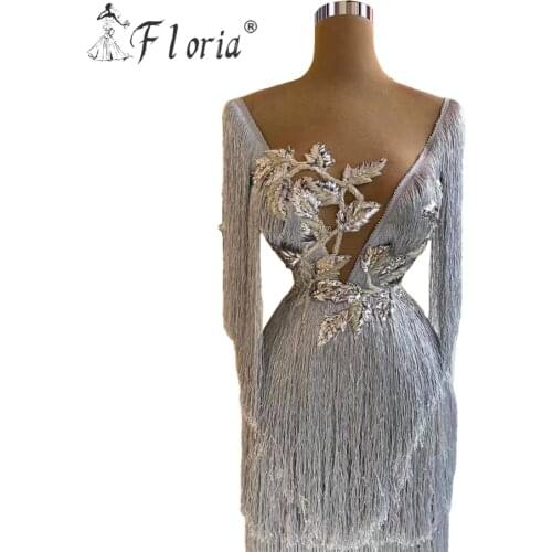 New Bright Silver Celebrity Evening Runway Party Dress Women Sexy Tassels Long Sleeve Club Robe Nightclub Luxury Nighty Gowns