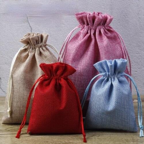 1PC 10*14cm Linen Cotton Drawstring Gift Pouch Bags Sack Makeup Drawstring Pouches Adjustable Jewelry Gift Packing Bags