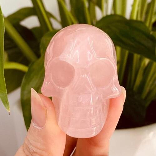2" Beautiful natural rose pink crystal skull natural crystal carving natural crystal Reiki healing 1pcs