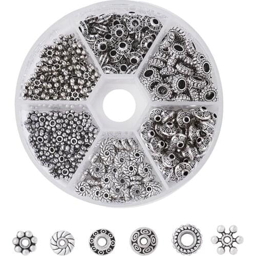 300pcs Tibetan Style Spacers Beads 6 Style Mixed Shape Antique Silver Color Vintage Alloy Beads for Bracelets Jewelry Making