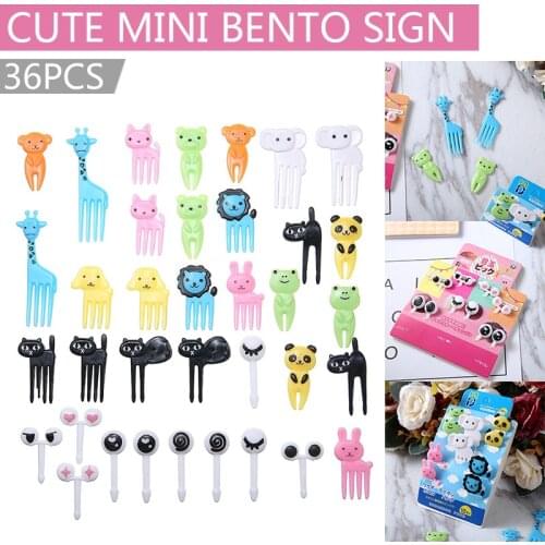36pcs/set Animal Fruit Forks Cute Food Fruit Picks Mini Forks Lunch Box Toothpick Bento Lunches Children Party Tableware Decor