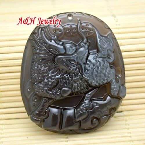 5pcs Natural Ice Kind Of Black Obsidian Fine Carved Kylin Pendants Sweater Chain Necklace Making Materials