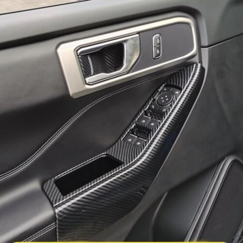 For Ford Explorer 2020 2021 Trim Accessories ABS Carbon Fiber Car Armrest Window Glass Lift Switch Button Control Cover 4pcs