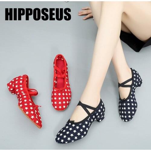 Hipposeus Latin Dance Shoes for Woman Girls Ladies Practise Teachers Shoes Graffiti Ballroom Modern Tango Jazz Dancing Shoes