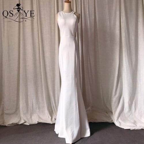 White Simple Evening Dress Stretch Long Party Gown Halter Neck Formal Gown Hollow out Waist Split Women Prom Dress Sleeveless