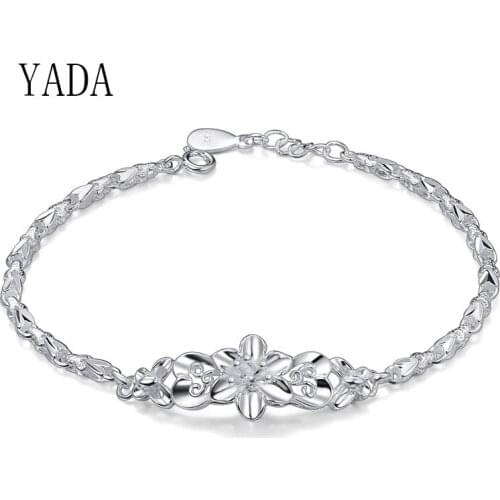 YADA S999 Silver color butterfly Bracelets&Bangles For Women Metal Flower Bracelets Friendship Crystal Chain Bracelet BT200132