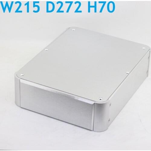 Medium Size D272 W215 H70 All Aluminum No Hole Tube Amplifier Power Supply Case WA77 Silver Aluminum DIY Box