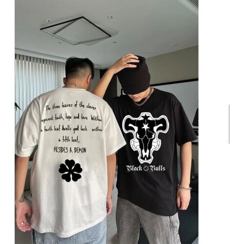 Positive Energy Letters Black Clover Men Women T Shirt Harajuku Anime Print T-shirt Fashion Friend Summer Clothes