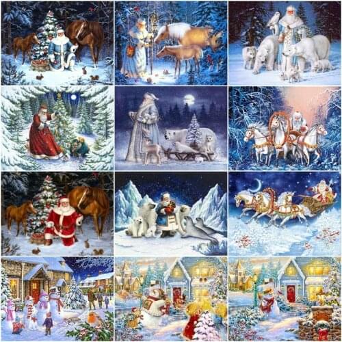 GATYZTORY Coloring By Number Santa Claus For Adults Handpainted Art Gift Snowman DIY Winter Landscape Kits Home Decoration