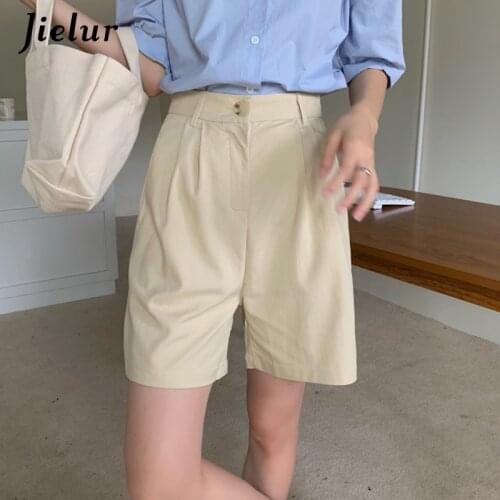 Jielur High Waist Wide-leg Trousers Women Loose Button Black Khaki Suit Shorts for Women Casual Womens Short 2021 Summer S-L