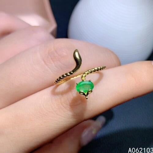 KJJEAXCMY fine jewelry 925 sterling silver inlaid natural emerald Womens exquisite fresh fox gem open ring support test