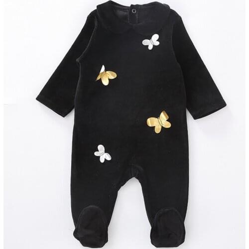 Newborn baby clothes kids velour rompers black footies velour clothes baby long sleeves romper for boy and girl wear 0-24 month