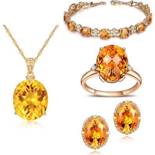 Fashion Earrings Rings Necklace Bracelet 925 Silver Jewelry Set Oval Citrine Zircon Gemstone Accessories for Women Wedding Party