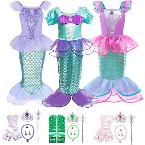 Children Princess Costume Girls Cosplay Mermaid Dress Up Christmas Birthday Party Gift Ariel Fancy Disguise Kids Holiday Clothes
